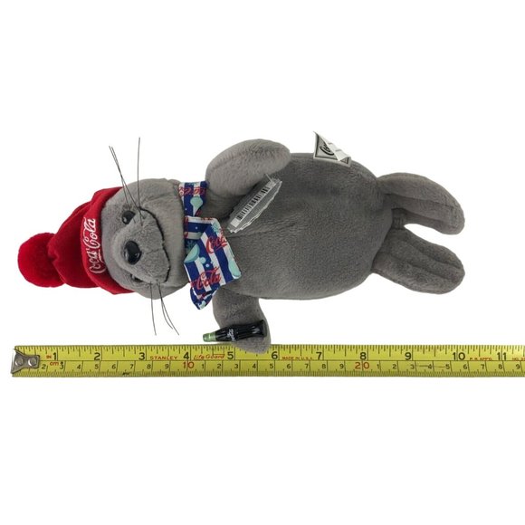 Coca-Cola 1999 Bean Bag Plush Seal in Striped Scarf & Knit Cap Coke - Picture 11 of 11